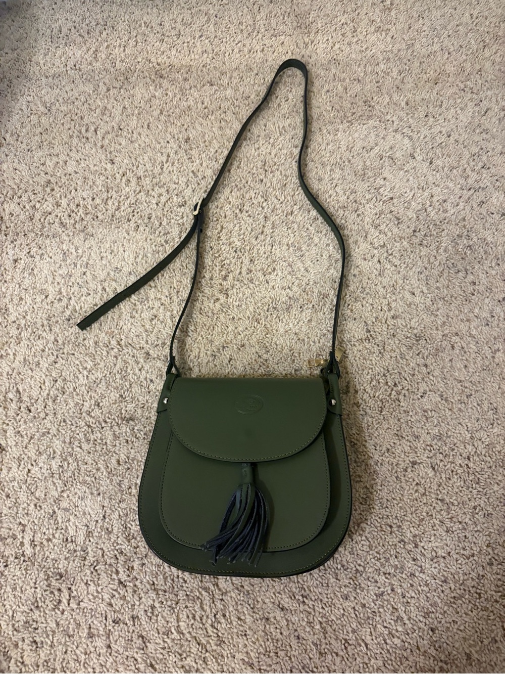Olive Green Crossbody Saddle Bag with Tassel